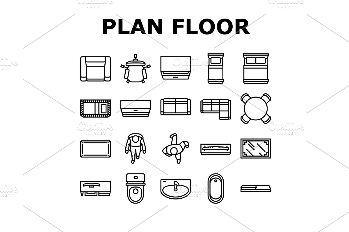 floor plan interior furniture icons, an Object Illustration by pikepicture