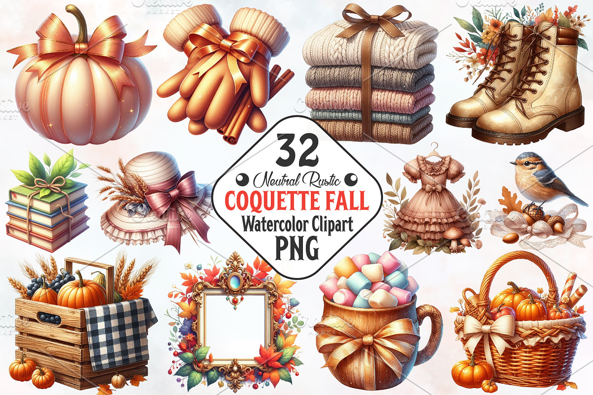Neutral Rustic Coquette Fall Clipart, an Illustration by RobertsArt (Photo 1 of 7)