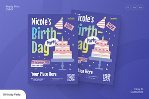 Birthday Party Flyer, a Flyer Template by Annora Studio