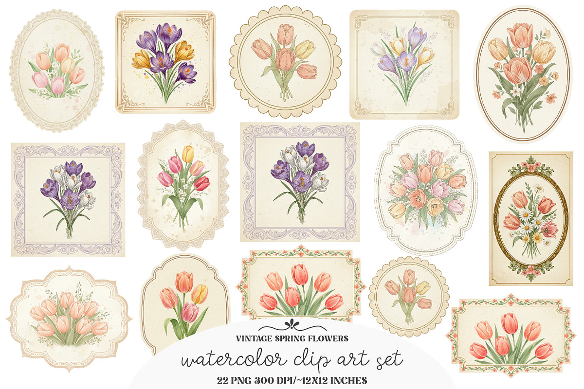 Vintage Spring Flowers Label PNG, an Illustration by GatewayDesign (Photo 1 of 6)