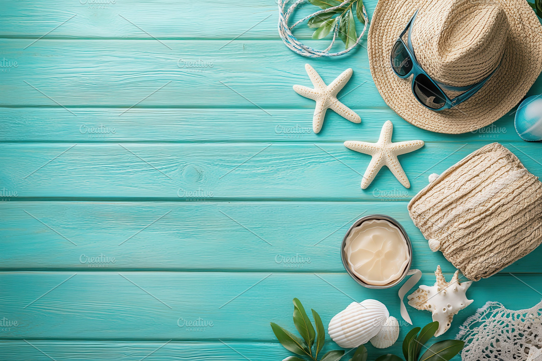 Beach essentials arranged beautiful, a Photo by Pavel_design