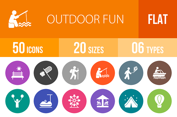 50 Outdoor Fun Flat Round Icons