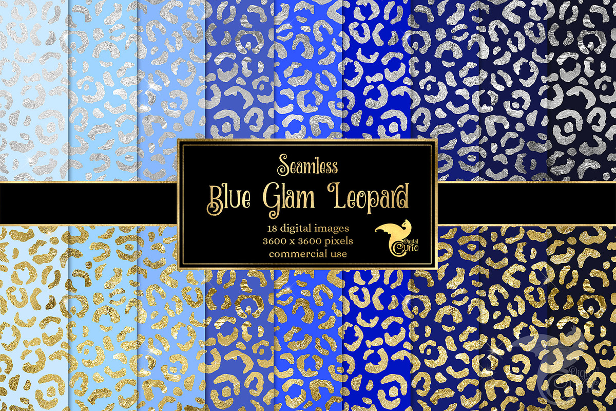 Blue Glam Leopard Digital Paper, a Texture Graphic by Digital Curio
