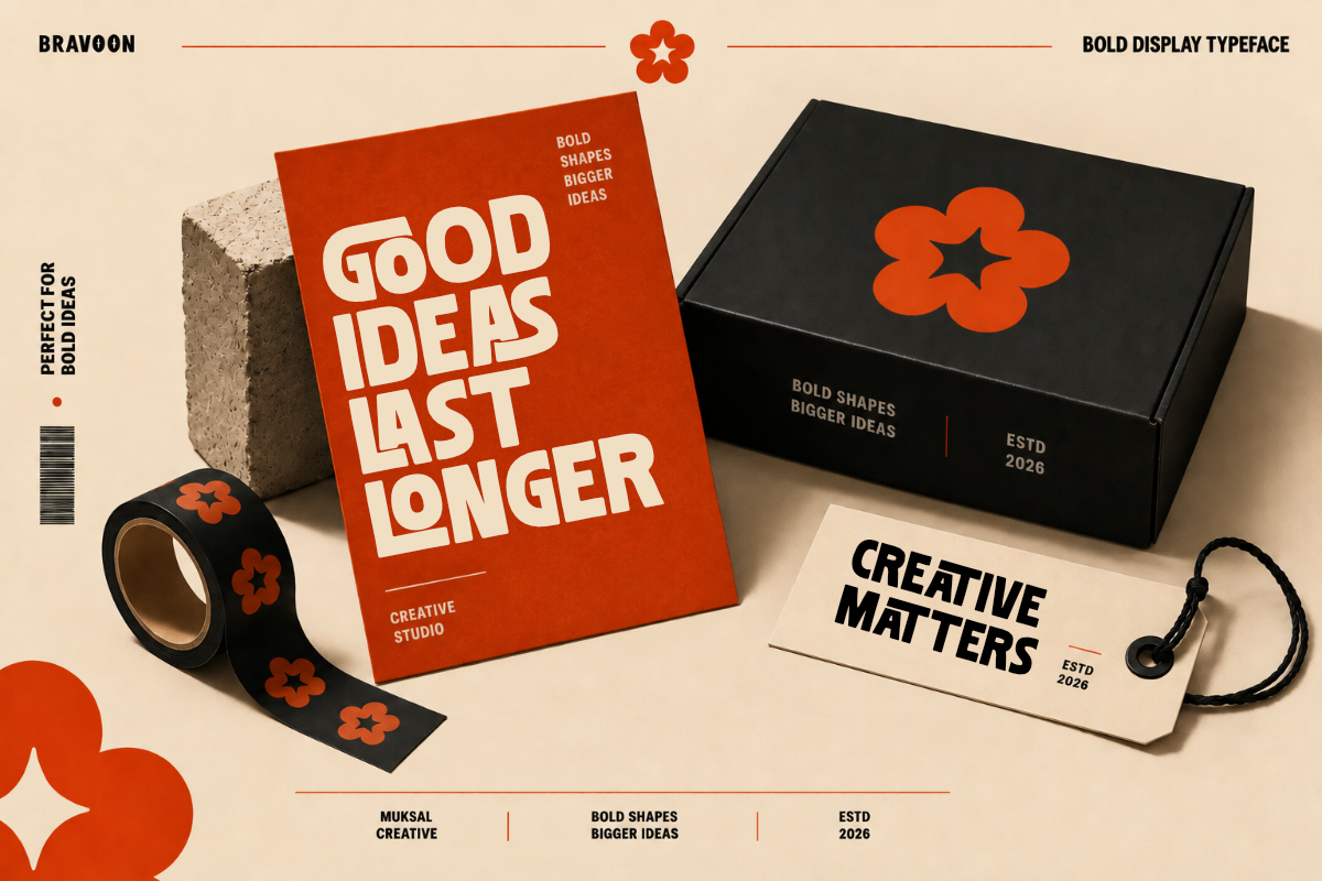 Bravoon — Bold Display Typeface, a Sans Serif Font by Muksal Creative (Photo 6 of 12)
