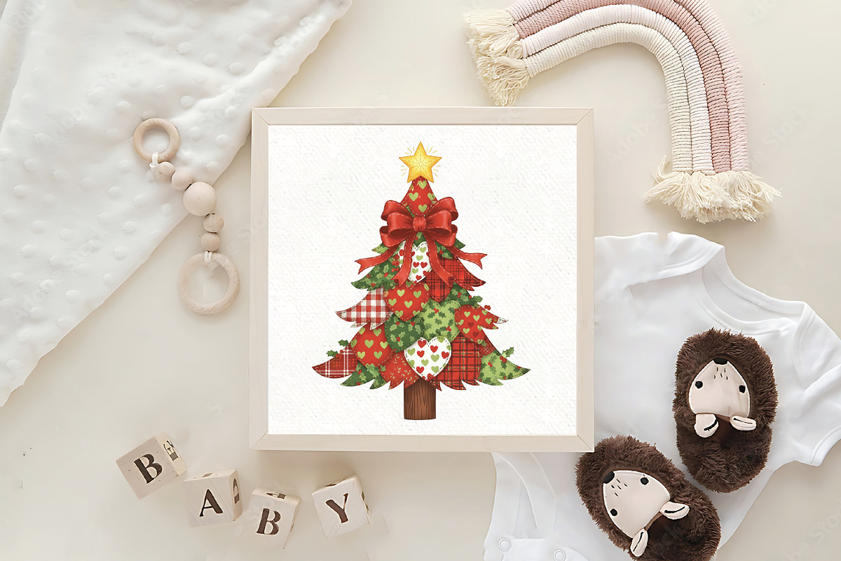 Retro Patchwork Christmas Tree PNG, an Illustration by CraftArtStudio (Photo 4 of 4)