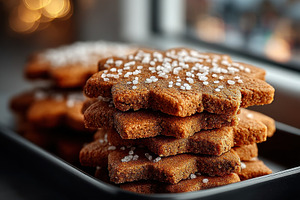 Stack of snowflake shaped gingerbread cookies with coarse sugar, a Holiday Photo by José Manuel Gelpi