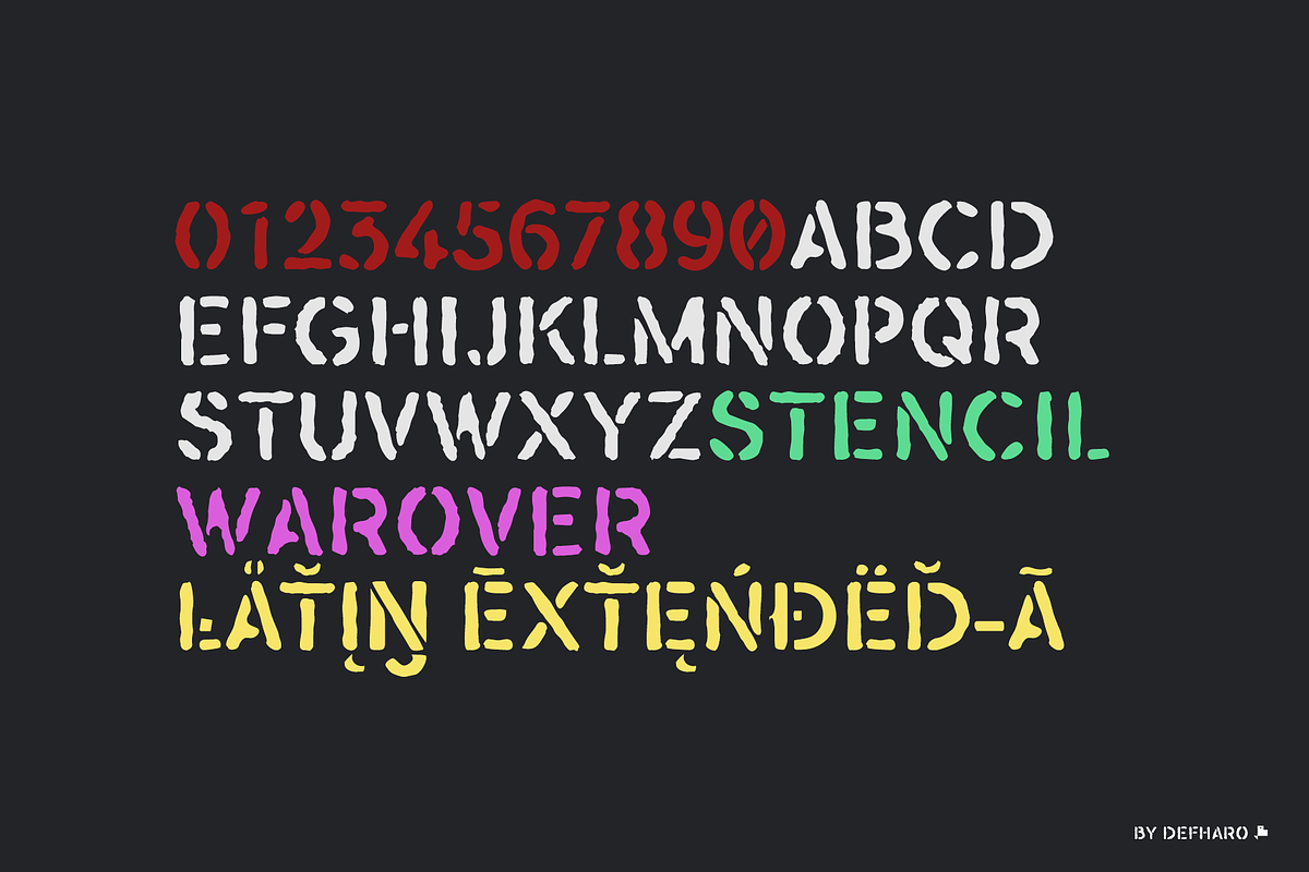 Warover a worn stencil typeface, a Sans Serif Font by deFharo (Photo 4 of 7)