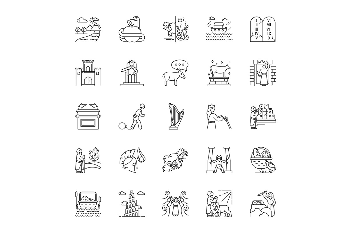 Bible narratives linear icons set, an Outline Icon by IMG Visuals