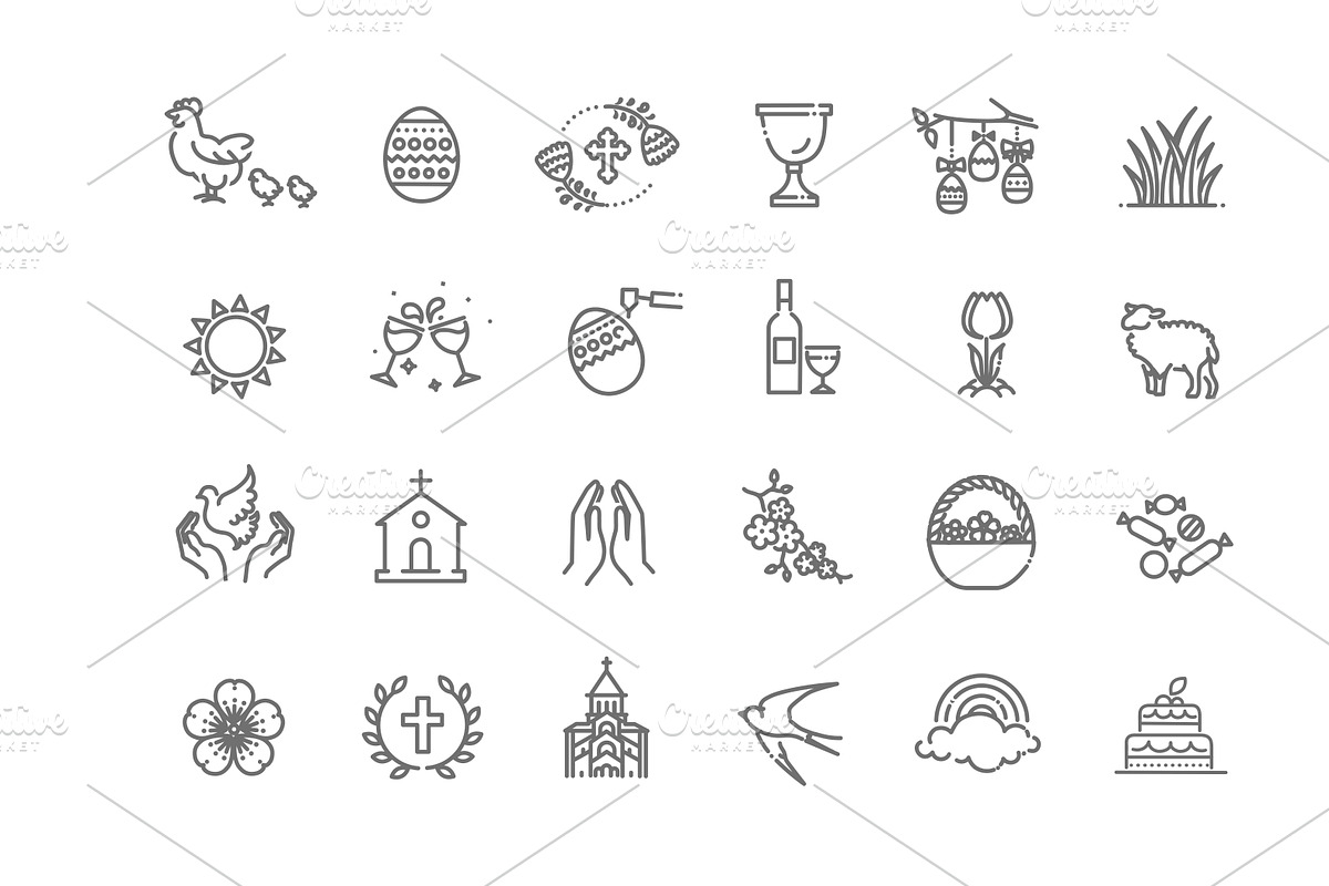 Easter Line Icons Set, an Outline Icon by Tettygreen (Photo 2 of 3)