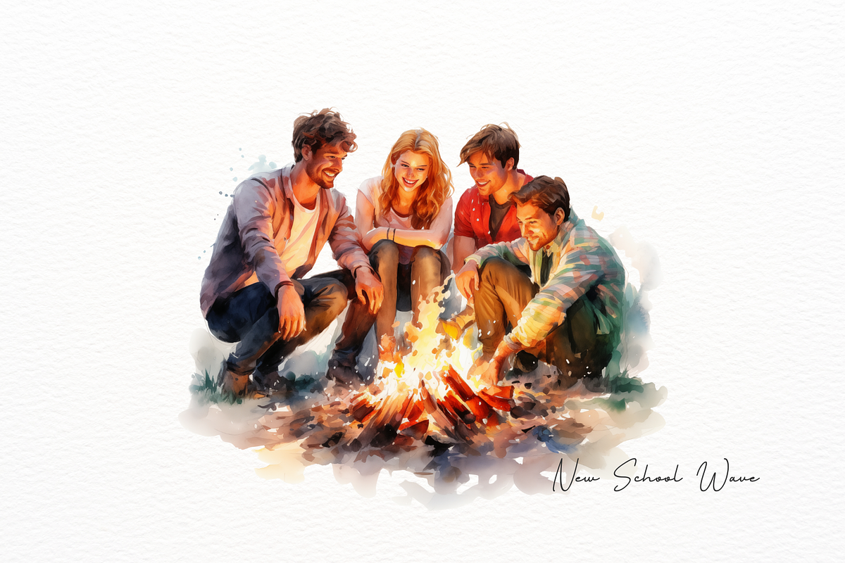Watercolor Beach Bonfire Clipart, a Person Illustration by New-School-Wave (Photo 3 of 5)