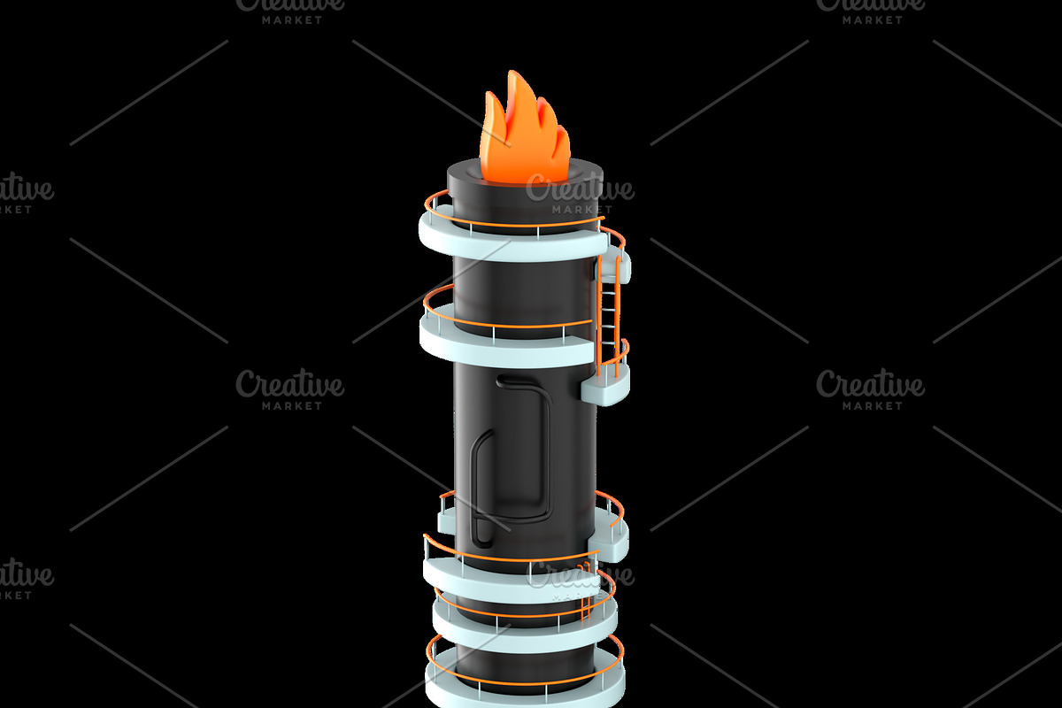 Stylized 3d icon of gas flare tower, a Technology Illustration by Artem Varnitsin