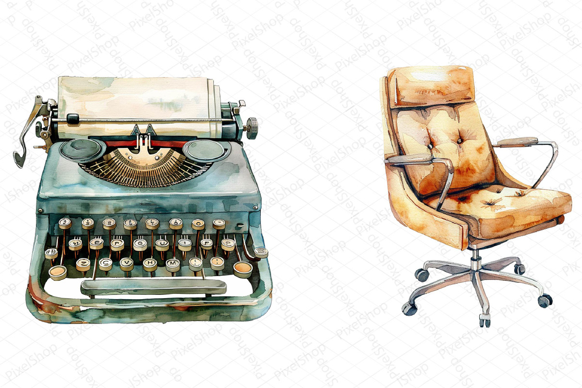 Watercolor Office Time Clipart Bundl, a Texture Illustration by DreamPrint404 (Photo 6 of 6)