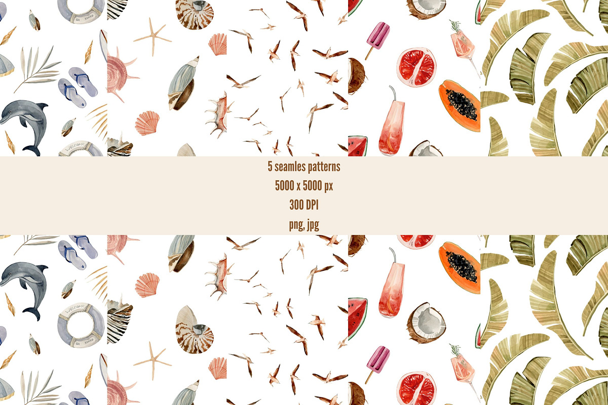 Beach summer watercolor clipart, a Seasonal Illustration by Artcard Watercolor (Photo 11 of 14)