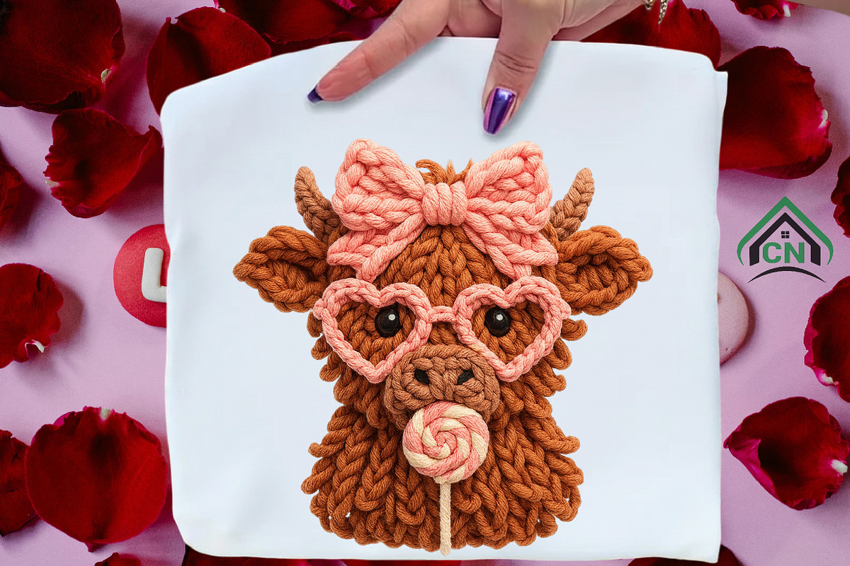 Yarn Highland Cow Coquette Valentine, an Illustration by Craft Nest (Photo 3 of 7)
