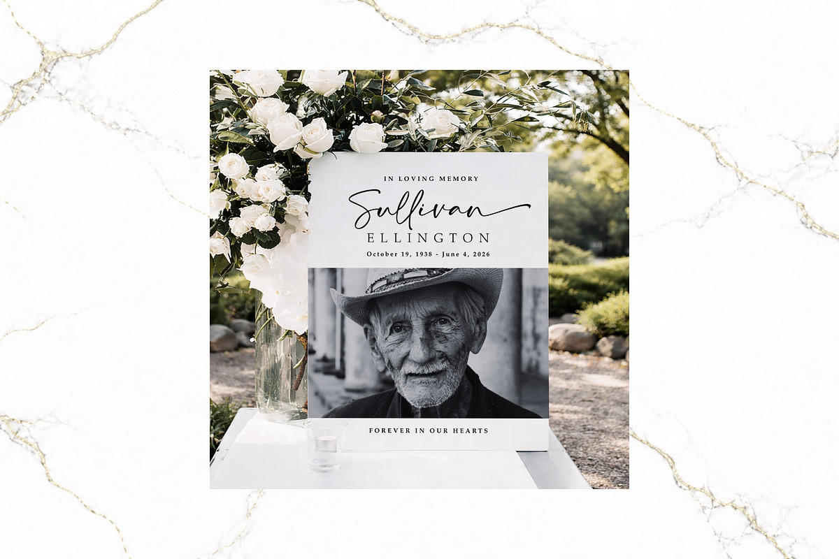 Funeral Welcome Sign B&W Canva FR003, a Poster Template by TyphoonStudio (Photo 6 of 8)