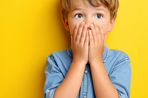 Surprised little boy covering mouth, a Person Photo by MistyDay