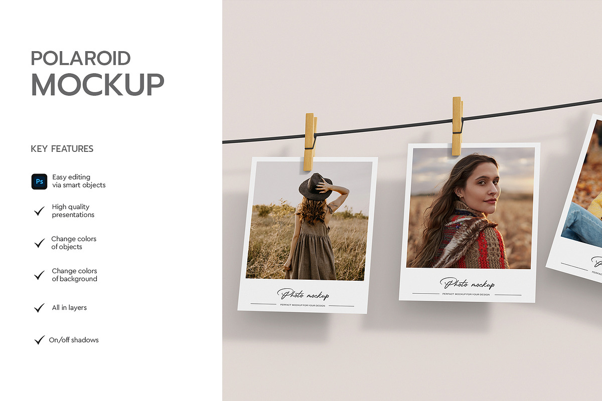 Polaroid Photo Mockup on Rope, a Product Mockup by graphypix (Photo 2 of 4)