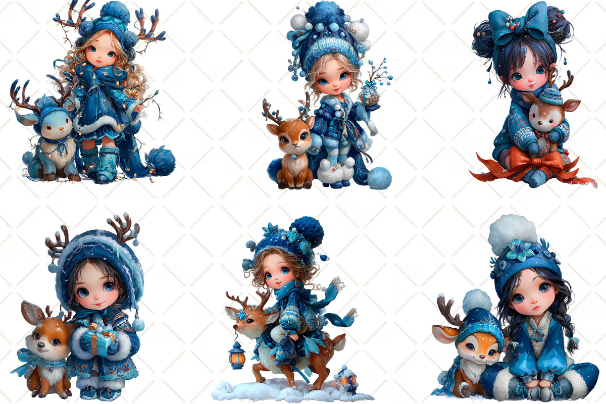 Winter Girl And Reindeer Clipart, an Illustration by Black Bird Studio (Photo 6 of 6)
