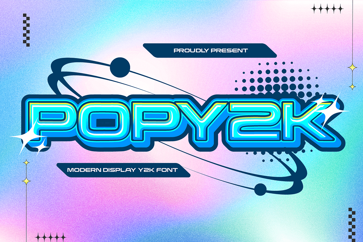 Popy2k – Modern Y2K Display Font, a Sans Serif Font by overlaytemplates (Photo 1 of 5)