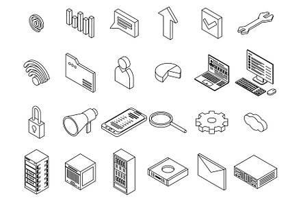 Data center icons set vector outine, a Technology Illustration by Ylivdesign