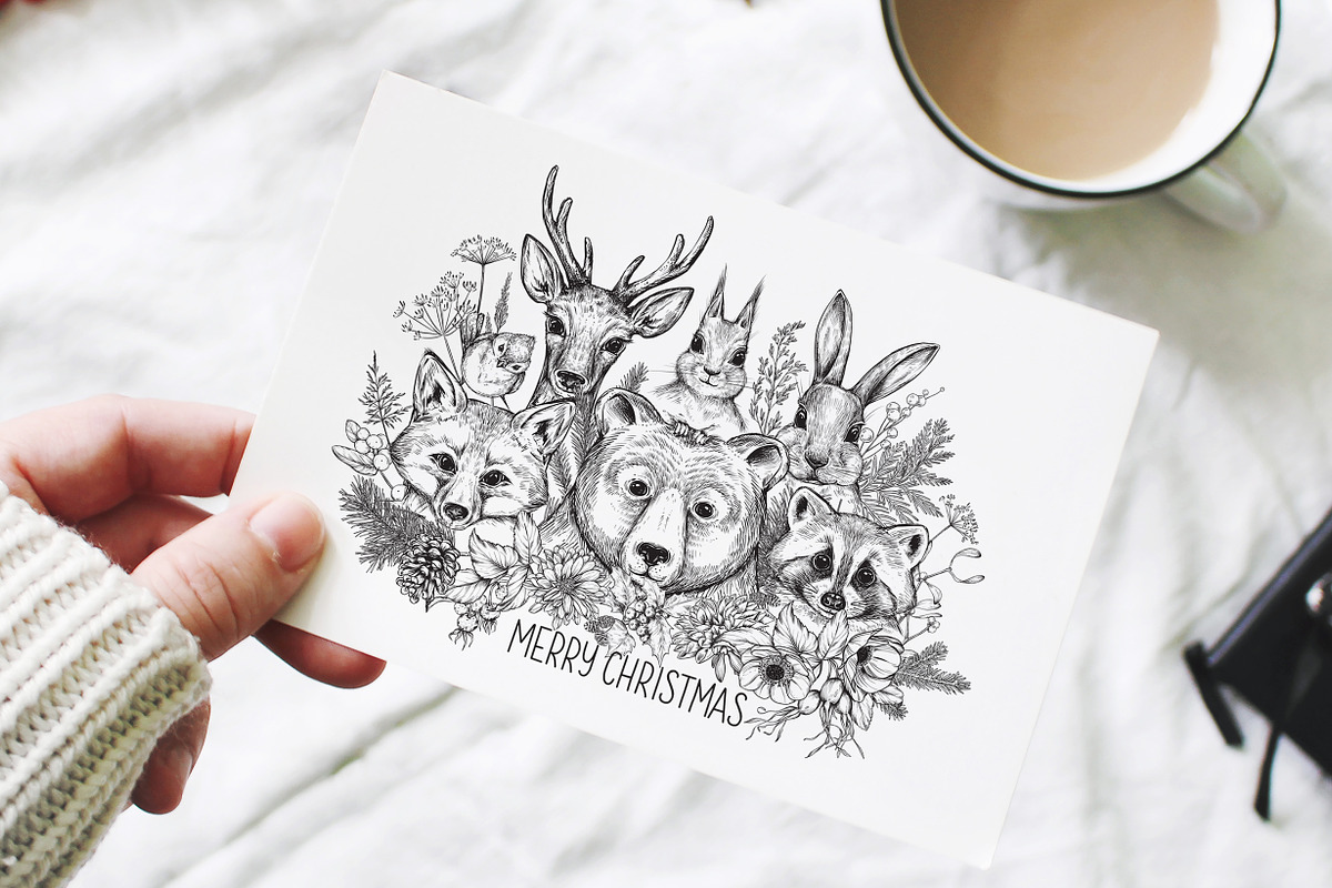 Forest Friends Vector Christmas Set, image size:1200x800