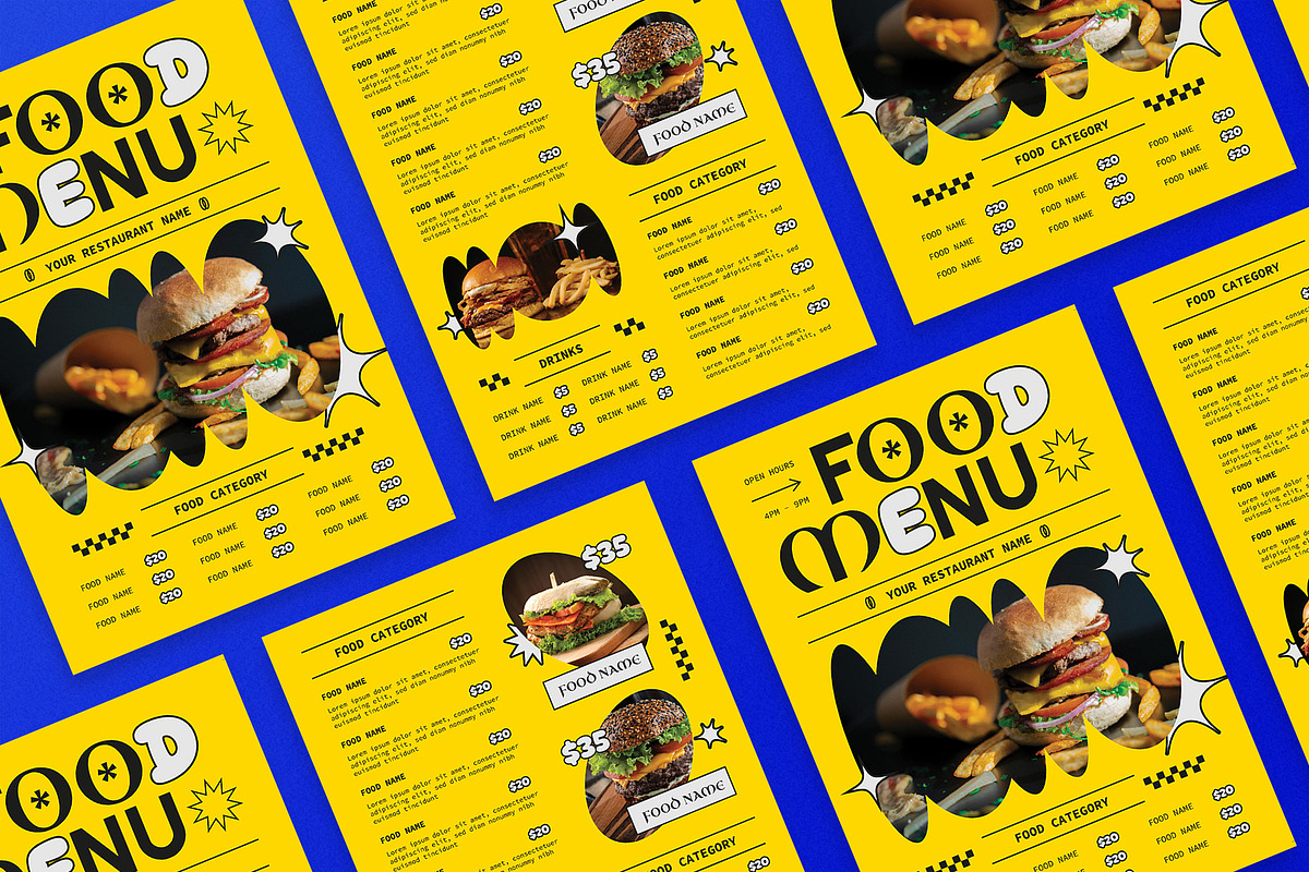 Yellow Retro Food Menu, a Flyer Template by Aiyari Graphic (Photo 2 of 3)