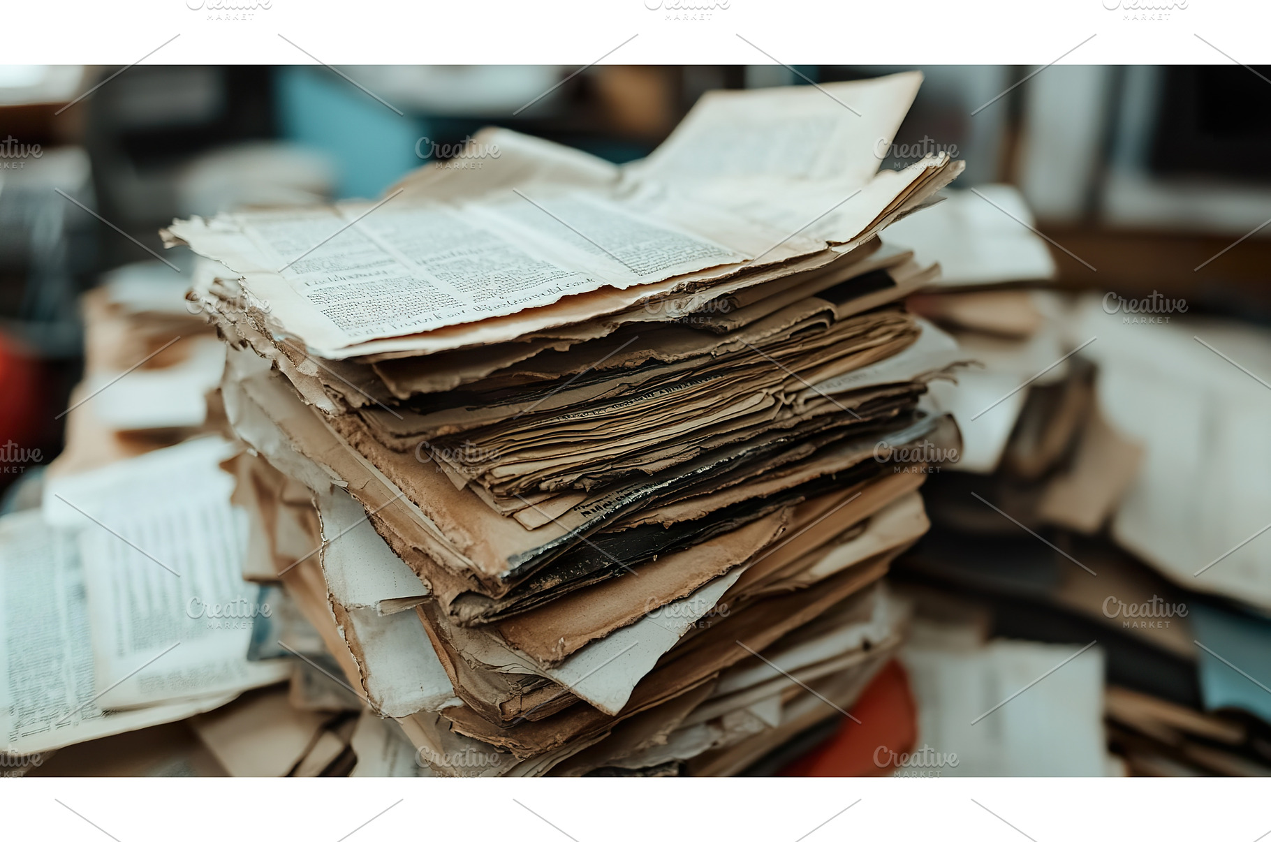 Vintage book pages stacked in a cozy, a Background Photo by Lermont51