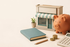 Piggy bank and coins with miniature, a Photo by Dvoevnore photos