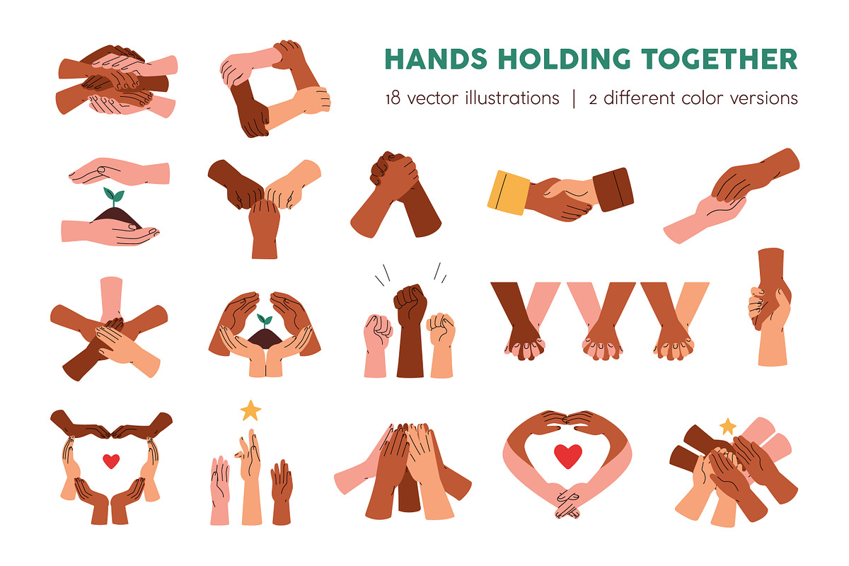 Diverse hands holding together set, a Person Illustration by Good Studio (Photo 1 of 11)