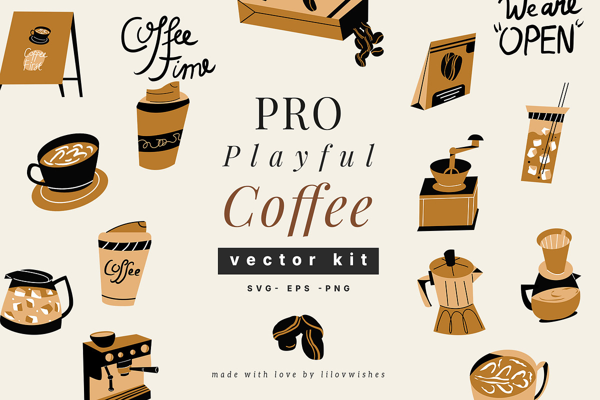 PRO - Playful Coffee Vector Kit, an Object Graphic by lilovwishes (Photo 1 of 5)