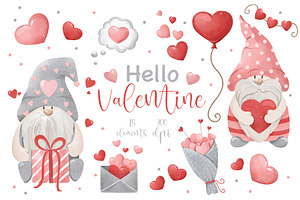 Watercolor Valentine Gnomes Clipart, a Seasonal Illustration by ArtGiftsStudio