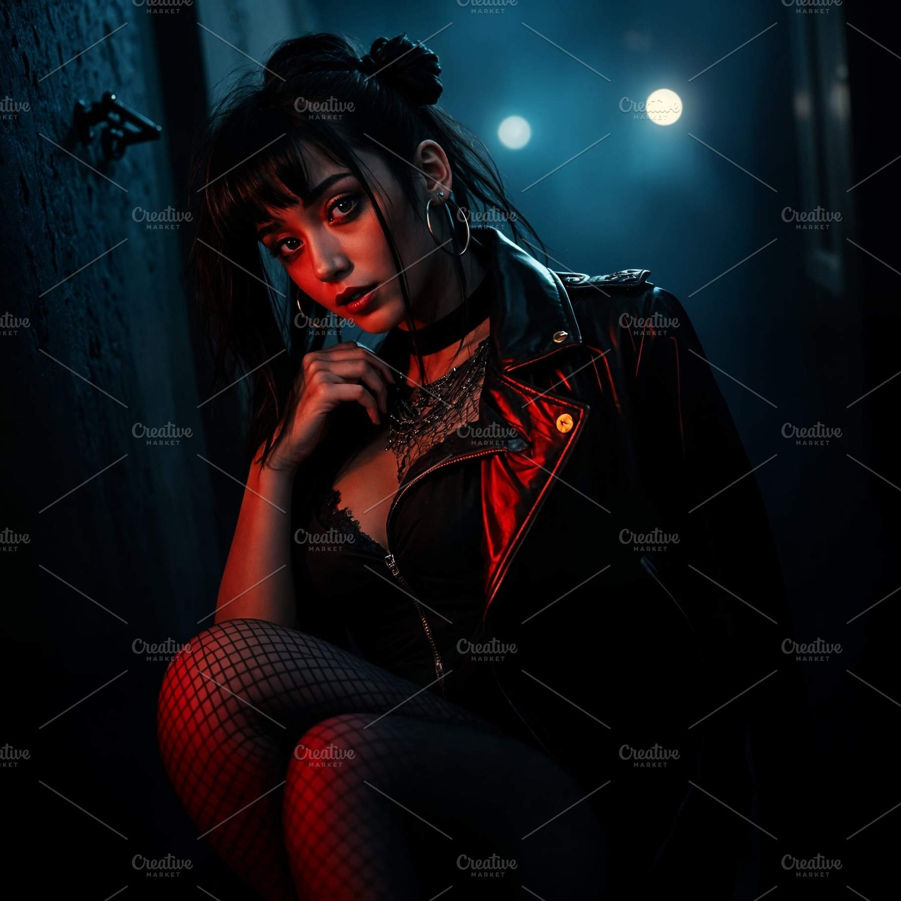 beautiful young goth woman dramatic light AI generated, a Photo by WorldOfPhotos