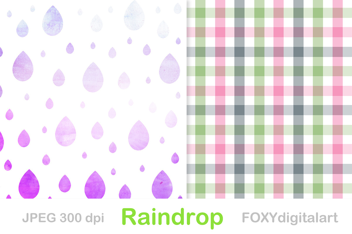 Rain drops digital paper watercolor, a Pattern Graphic by FOXYdigitalart (Photo 3 of 6)