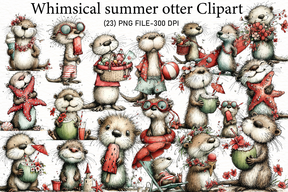 Whimsical summer otter Clipart, an Illustration by Designworld (Photo 1 of 5)