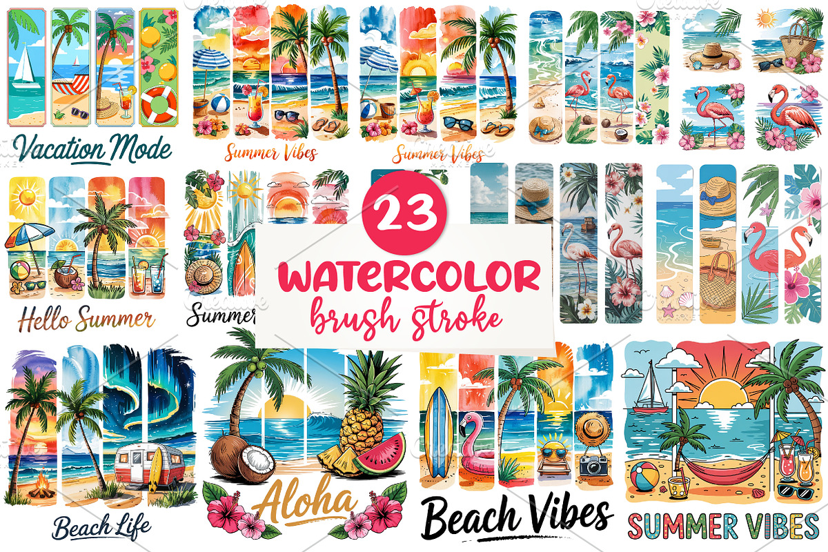 Summer Brush Stroke Clipart Bundle, an Illustration by CreationArt