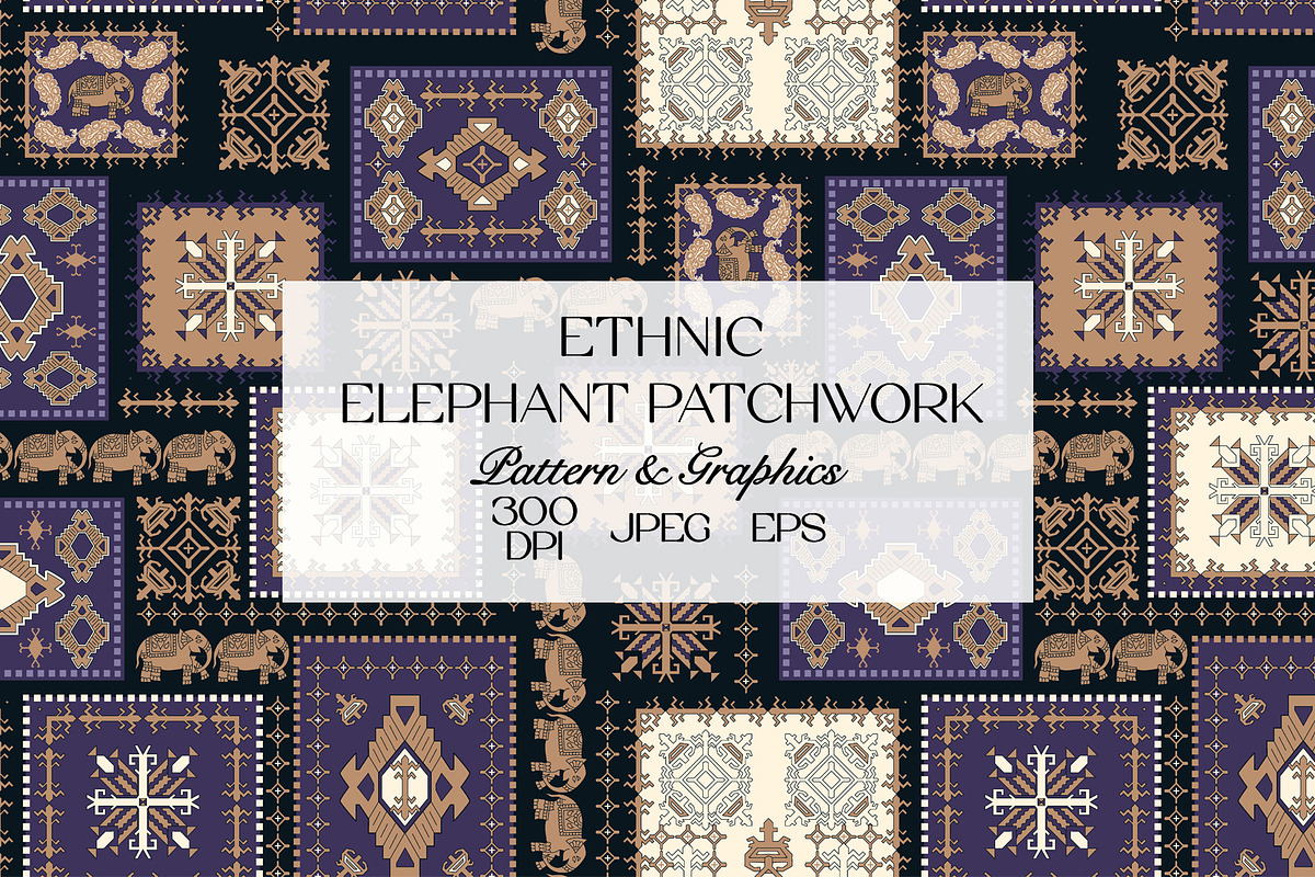 Ethnic Elephant Patchwork Pattern, a Pattern Graphic by StudioGlouna (Photo 1 of 5)