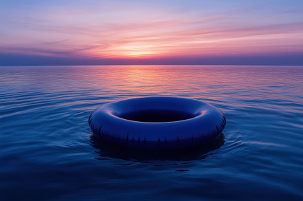 Floating blue inflatable ring at sun, a Photo by Iftikhar Alam