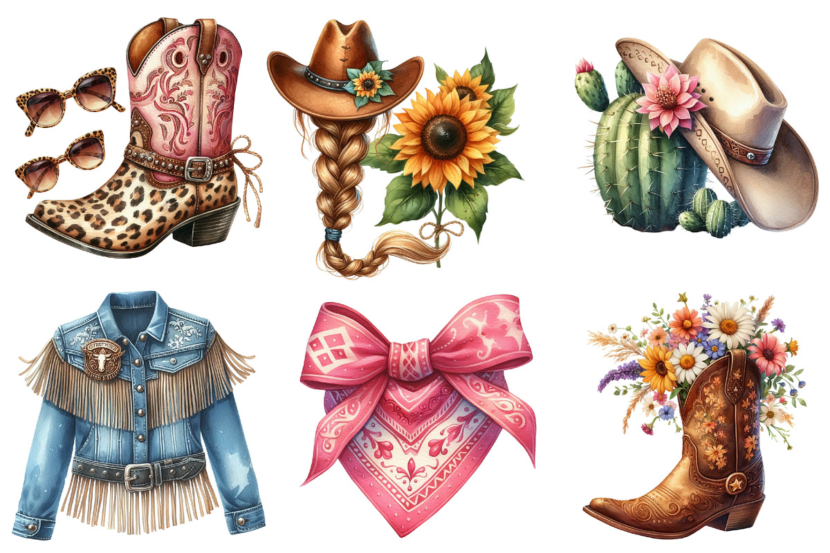 Summer Cowgirl Sublimation Clipart, an Illustration by Watercolor design (Photo 4 of 4)