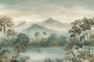 Tropical Hawaii Landscape Wallpaper, a Decorative Illustration by Virgo Studio
