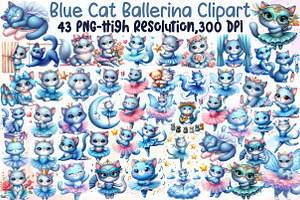 Blue Cat Ballerina Clipart, an Illustration by Sublimation Artist