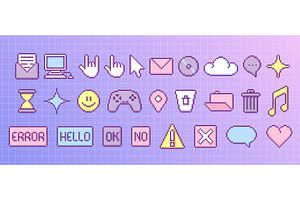 Y2k retro pixel game icons in cute, an Object Illustration by art PVP - market