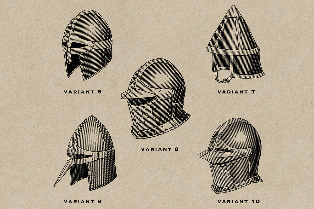 Medieval Helmet Engraving Collection, an Object Illustration by Kaizla03 (Photo 4 of 5)