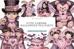 Halloween Tea Party Clipart Bundle, a Seasonal Illustration by BusyDaydesign