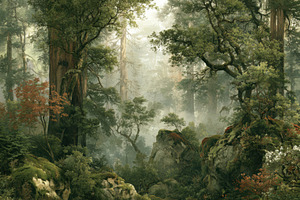 Moss-Draped Sequoia Forest Wallpaper, a Decorative Illustration by Virgo Studio