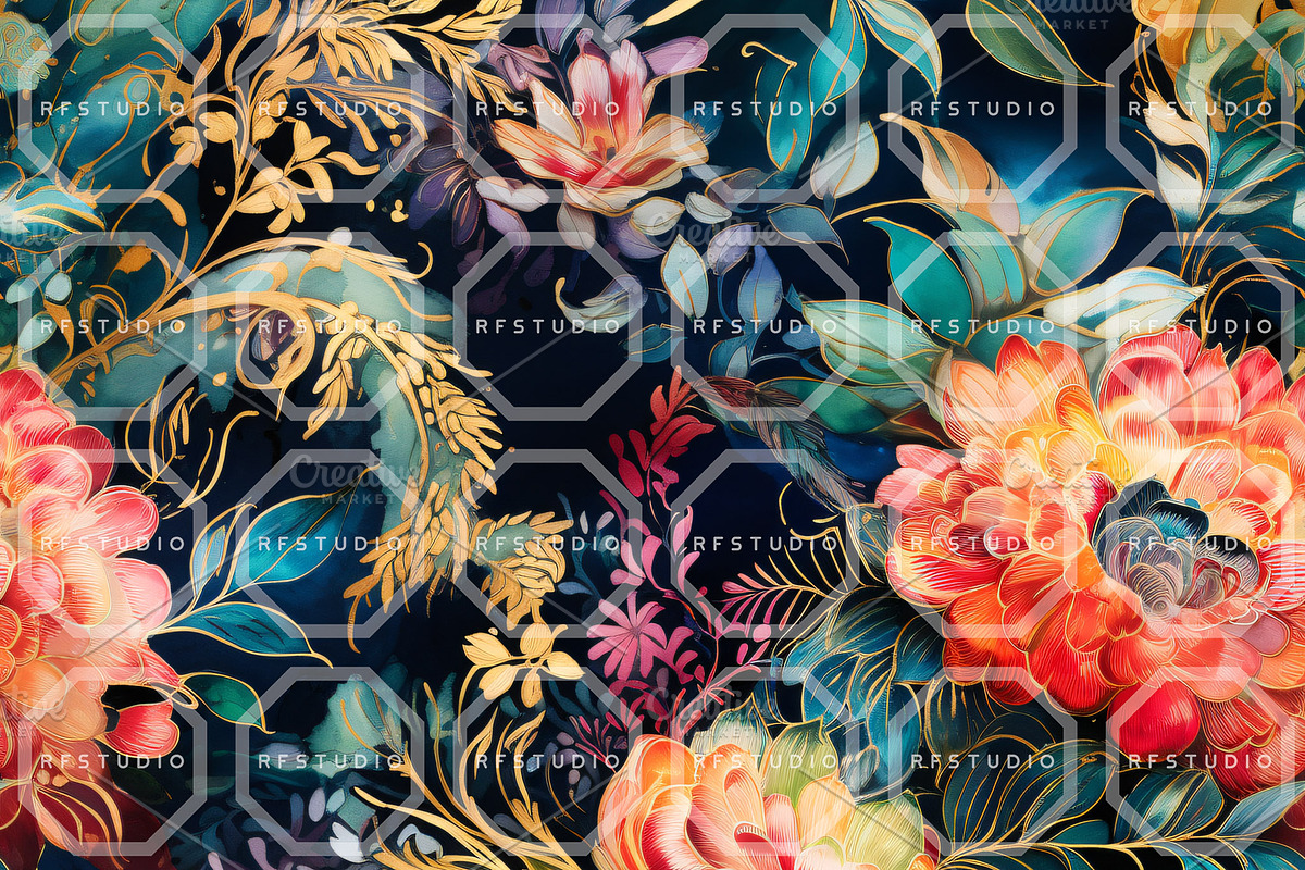 GEMSTONE BLOOMS. Seamless Patterns, a Texture Illustration by RefinedFantasyStudio (Photo 2 of 9)