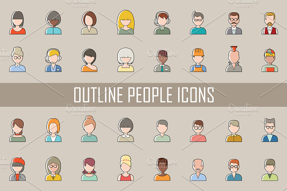 Set Of Outline People Icons