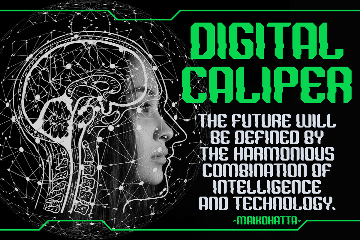 Digital Caliper-Futuristic Typeface, a Handwritten Font by MaikoHatta (Photo 2 of 9)