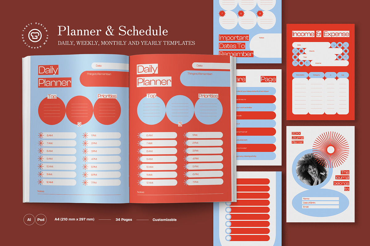 Orange Blue Journal Planner, a Templates & Theme by graphicook (Photo 1 of 8)