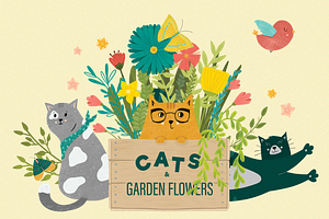 Cats and Garden Flowers