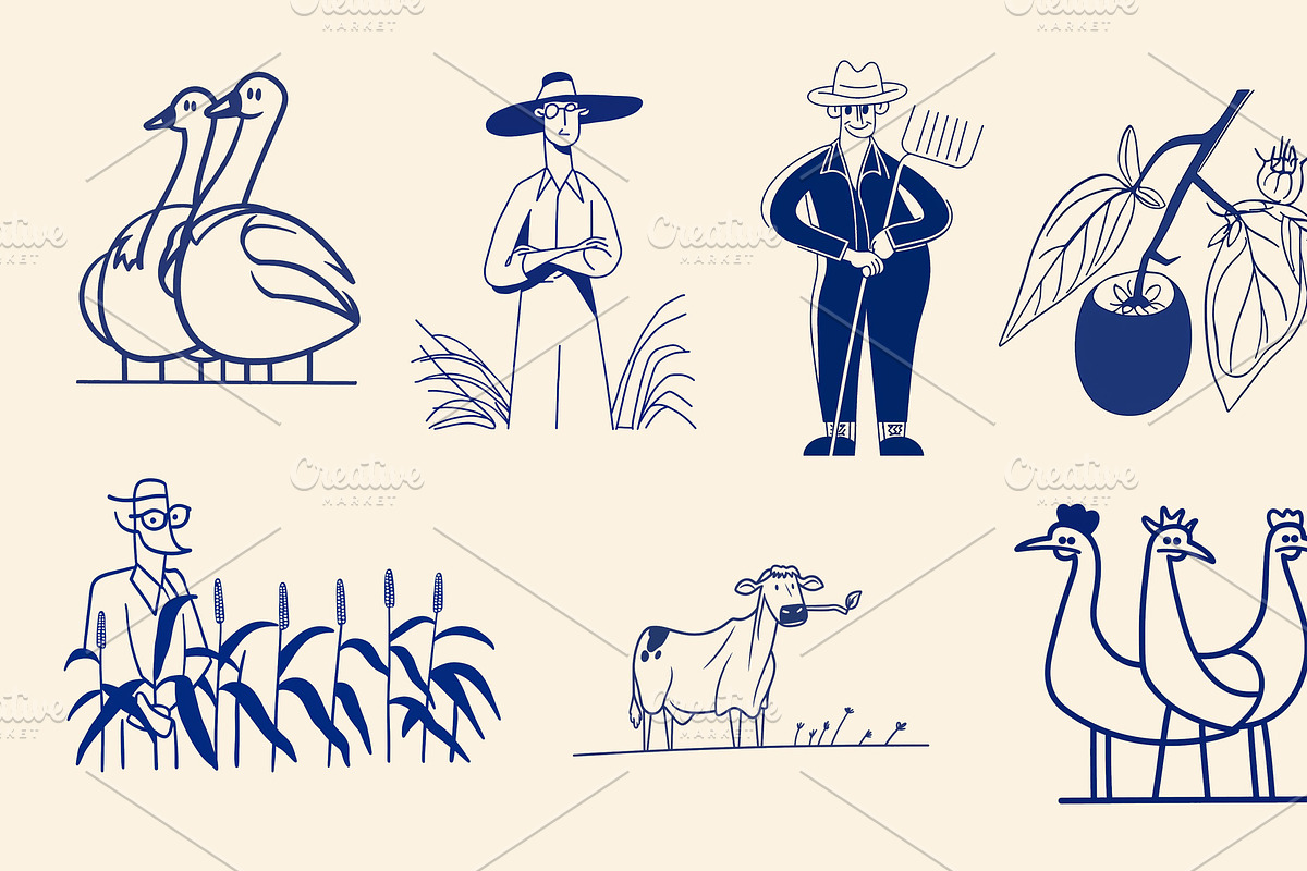 Farm themed set of flat line art, a Food Illustration by Sybillla